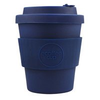 Ecoffee Cup: Dark Energy with Blue Silicone 8oz, Reusable and Eco Friendly Takeaway Coffee Cup