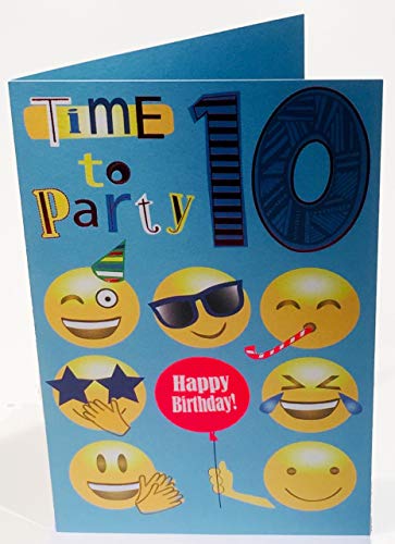 Cherry Orchard Boy Age 10 Time To Party Happy Birthday Card - Emoji Smiley Faces