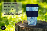 Ecoffee Cup + William Morris: Acanthus with Deep Blue Silicone 14oz, Reusable and Eco Friendly Takeaway Coffee Cup