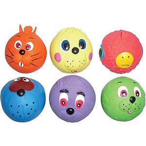 6 x Latex Faceballs Dog Puppy Toy Tennis Balls Sized Soft Squeaky Face Balls