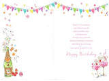 To A Lovely Sister Champagne Strawberry & Glasses Design Happy Birthday Card