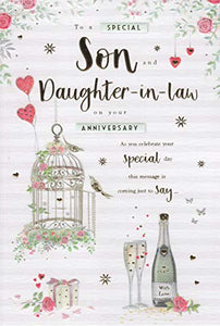 ICG Son & Daughter-in-Law Anniversary Card - Birdcage & Champagne 9" x 6"