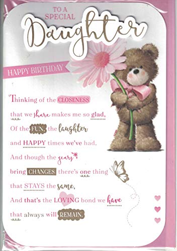 Daughter Birthday Card ~ to A Very Special Daughter Just for You ~ Cute Bear & Flowers Pink Foil Card