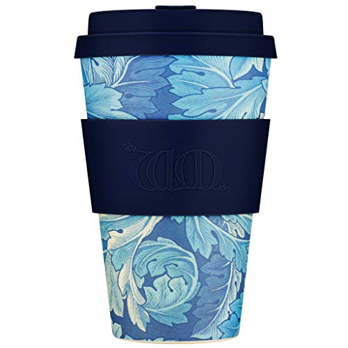 Ecoffee Cup + William Morris: Acanthus with Deep Blue Silicone 14oz, Reusable and Eco Friendly Takeaway Coffee Cup