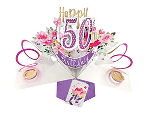 Second Nature 50th Birthday Flowers Pop Up Greeting Card - POP191