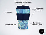 Ecoffee Cup + William Morris: Acanthus with Deep Blue Silicone 14oz, Reusable and Eco Friendly Takeaway Coffee Cup