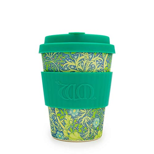 Ecoffee Cup + William Morris: Seaweed Marine with Turquoise Silicone 12oz, Reusable and Eco Friendly Takeaway Coffee Cup