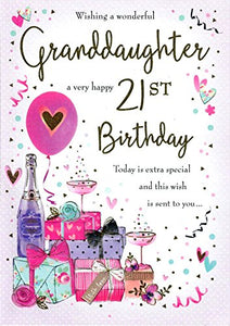 Traditional Milestone Age Birthday Card Age 21 Granddaughter - 10 x 7 inches - Piccadilly Greetings