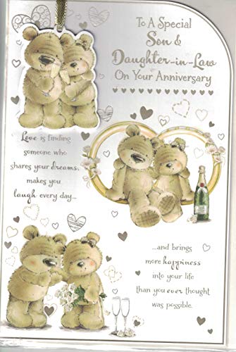 Prelude Son and Daughter-In-Law Anniversary Card ~ Happy Anniversary To A Special Son and Daughter-In-Law ~ Bears & Champagne Bucket