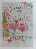 To A Lovely Sister Champagne Strawberry & Glasses Design Happy Birthday Card