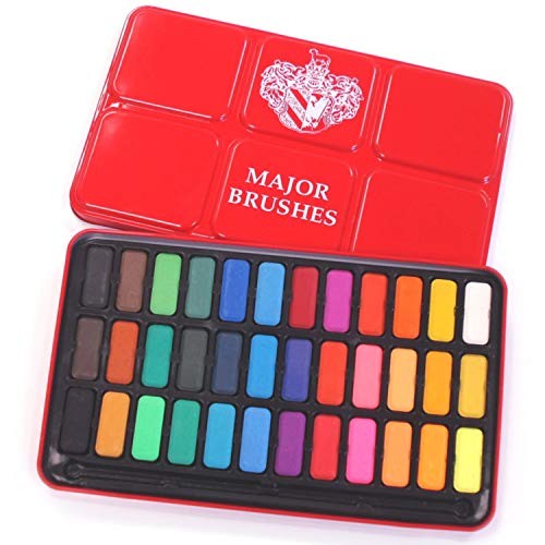 Major Brushes Artist Watercolour Paint Tin - 36 Blocks Red Metal Lid