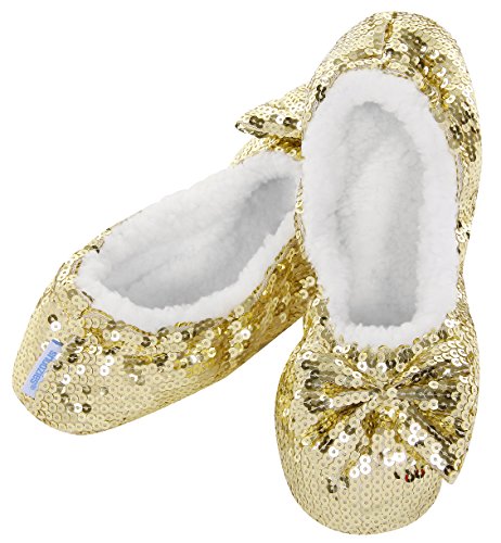 Snoozies Womens Bling Soft Soled Slippers with Gel Grip. Warm Sherpa Fleece Lining.