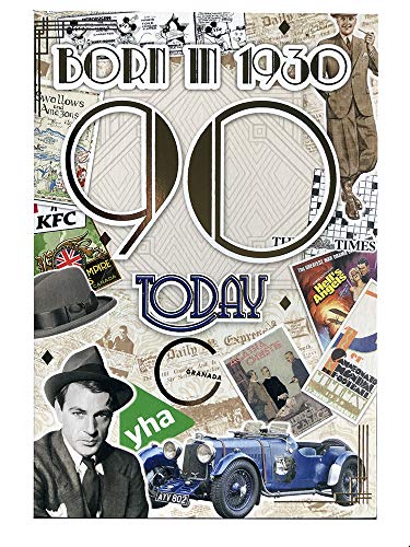 Male 90th Birthday Card (CO-YA226) - 1930 Year You Were Born Greeting Card for Him with Facts Inside - Age 90 - Attractive Foil Finish