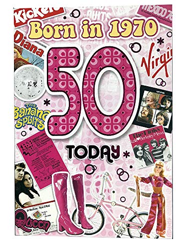 Female 50th Birthday Card (CO-YA213) - 1970 Year You Were Born Greeting Card for Her with Facts Inside - Age 50 - Attractive Foil Finish