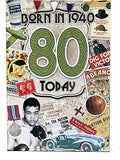 Male 80th Birthday Card (CO-YA224) - 1940 Year You Were Born Greeting Card for Him with Facts Inside - Age 80 - Attractive Foil Finish