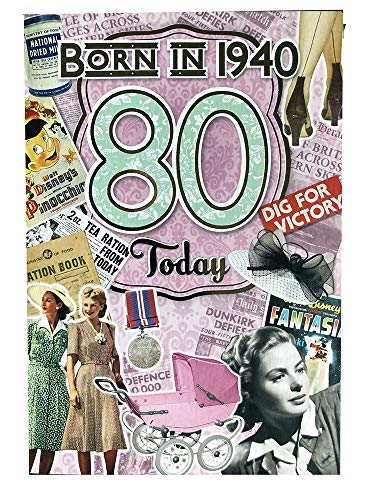 Female 80th Birthday Card (CO-YA223) - 1940 Year You Were Born Greeting Card for Her with Facts Inside - Age 80 - Attractive Foil Finish