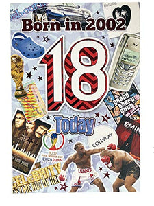 Male 18th Birthday Card (CO-YA206) - 2002 Year You Were Born Greeting Card for Him with Facts Inside - Age 18 - Attractive Foil Finish