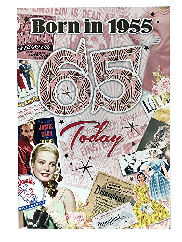 Female 65th Birthday Card (CO-YA217) - 1955 Year You Were Born Greeting Card for Her with Facts Inside - Age 65 - Attractive Foil Finish