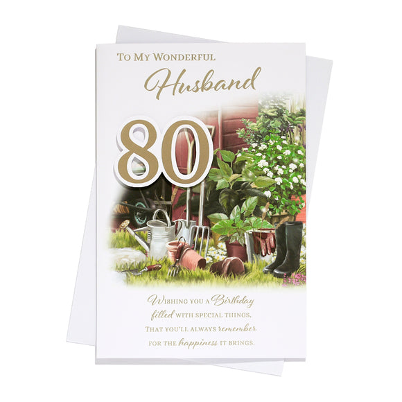 to My Wonderful Husband 80 Birthday Card Age 80 80th Eighty Gardening/Words 3D/Foil Detail