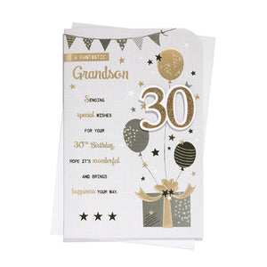 to A Fantastic Grandson 30 Birthday Card Age 30 30th Thirty Grey/Gold/Black Balloons/Words 3D/Glitter/Foil Detail