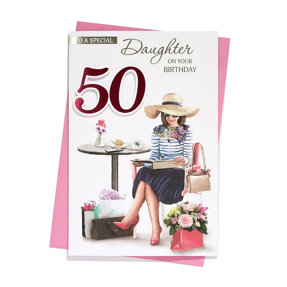 to A Special Daughter On Your Birthday 50 Birthday Card Age 50 50th Fifty Lady Relaxing 3D/Foil Detail