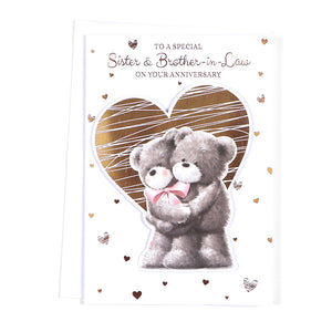 to A Special Sister & Brother-in-Law On Your Anniversary Wedding Anniversary Card Teddies/Big Heart 3D/Foil Detail